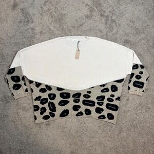 Amaryllis Leopard Print Sweater‎ Knit Pullover Crew Neck Neutral Tones Sz 3X